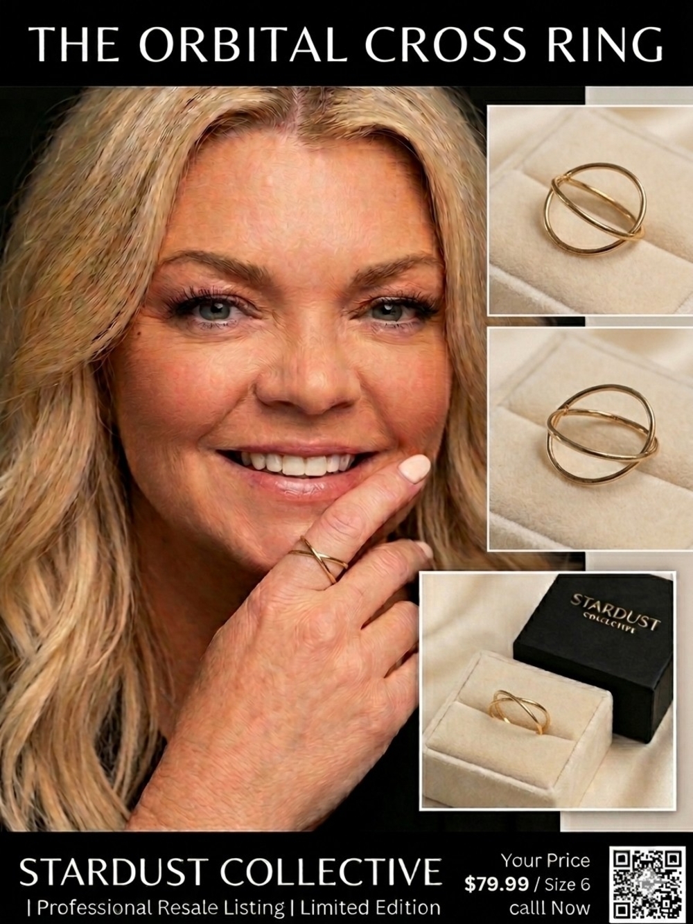 Orbital Cross Ring in Gold Tone - Women's Fashion Ring